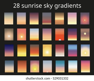 Sunrise gradient bundle. Sky backgrounds for nature landscapes. Vector poster or minimal card templates set. Great for web design or as phone wallpapers.