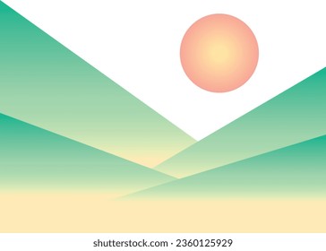 Sunrise with grass field flat abstract design for painting wall decoration