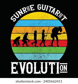 Sunrise guitarist evolution t shirt design is a vintage style t shirt design.