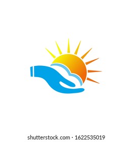sunrise and hand logo vector template