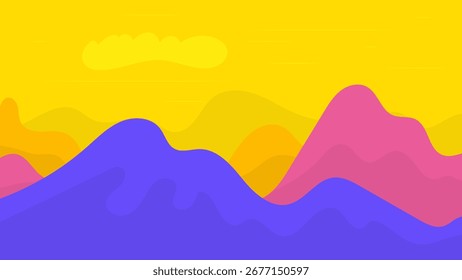 Sunrise Hills Landscape Flat Simple Colorful Vector Background 