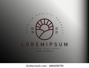Diseño del logo de Sunrise and Hills. Ilustración vectorial del monograma creativo del amanecer entre las colinas. Plantilla de icono de línea vectorial de diseño de logotipo de vintage