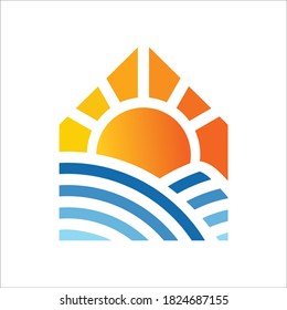 elementos de plantilla de diseño de icono de inicio, vector y salida de sol