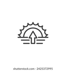 Sunrise horizon line icon. linear style sign for mobile concept and web design. Rising sun and arrow up outline vector icon. Symbol, logo illustration. Vector graphics