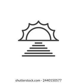 Sunrise horizon line icon. linear style sign for mobile concept and web design. Rising sun over the horizon outline vector icon. Symbol, logo illustration. Vector graphics
