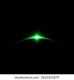 Horizonte do nascer do sol. Eclipse solar ou lunar com ilustração de vetor de efeito de faísca borrada. Planetas verdes brilhantes do espaço no universo. Raios brilhantes celestes realistas, aura redonda e silhueta de globo escuro