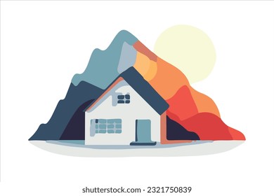 sunrise with house flat vector 