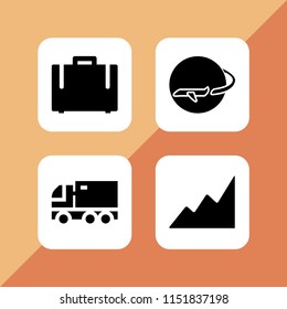sunrise icon. 4 sunrise set with journey, mountain and truck vector icons for web and mobile app