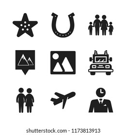 sunrise icon. 9 sunrise vector icons set. landscape photo, businessman thinking about time and horseshoe icons for web and design about sunrise theme