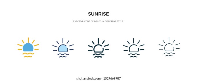 sunrise icon in different style vector illustration. two colored and black sunrise vector icons designed in filled, outline, line and stroke style can be used for web, mobile, ui