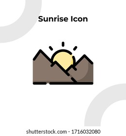 Sunrise Icon with Filled Outline Style, Vector Editable 