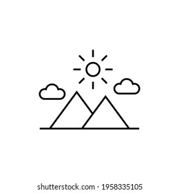 Sunrise icon in flat black line style, isolated on white background 