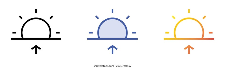 sunrise icon. Linear, Blue Fill and Gradient Style Design Isolated On White Background