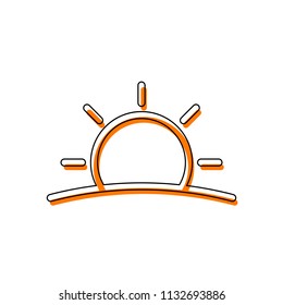 Sunrise icon. Linear, thin outline. Isolated icon consisting of black thin contour and orange moved filling on different layers. White background