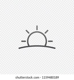 Sunrise icon. Linear, thin outline. On grid background