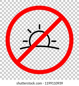 Sunrise icon. Linear, thin outline. Not allowed, black object in red warning sign with transparent background
