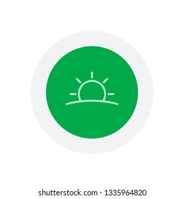 Sunrise icon. Linear, thin outline. Icon in colored circle with gray bold border. Web button, modern flat design