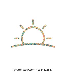 Sunrise icon. Linear, thin outline. Colored mosaic with polygons
