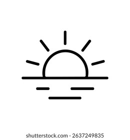 Sunrise icon rising above the ocean illustration design element