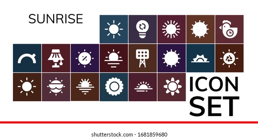 sunrise icon set. 19 filled sunrise icons. Included Sun, Evening, Sunset, Sunrise, Light, Summer, Lights, Morning icons