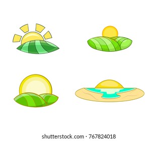 Sunrise icon set. Cartoon set of sunrise vector icons for your web design isolated on white background