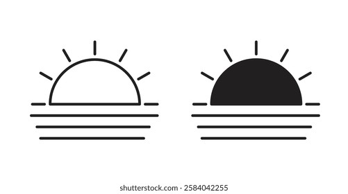 Sunrise icon set in thin line. vector illustrations for web