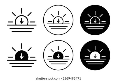 Sunrise Icon. Sun beam or ray symbol set. Sunrise or sunset in morning vector sign. Sunshine or sunburst with bright glare line logo. Sunrise in sunny day logo