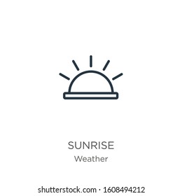 Sunrise icon. Thin linear sunrise outline icon isolated on white background from weather collection. Line vector sign, symbol for web and mobile