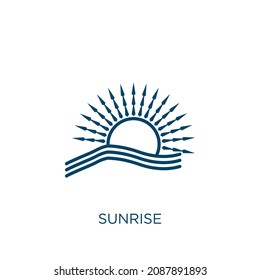 sunrise icon. Thin linear sunrise outline icon isolated on white background. Line vector sunrise sign, symbol for web and mobile
