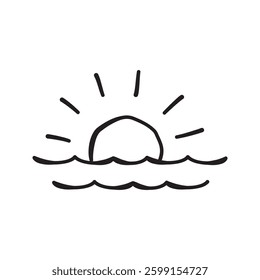Sunrise icon, vector hand drawn sketched design element