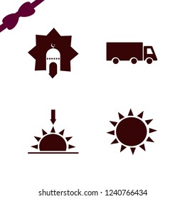 sunrise icon. sunrise vector icons set islamic mosque, truck, sun and sunset