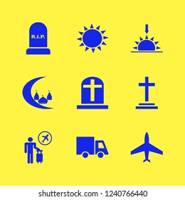 sunrise icon. sunrise vector icons set plane, islamic mosque, sunset and truck