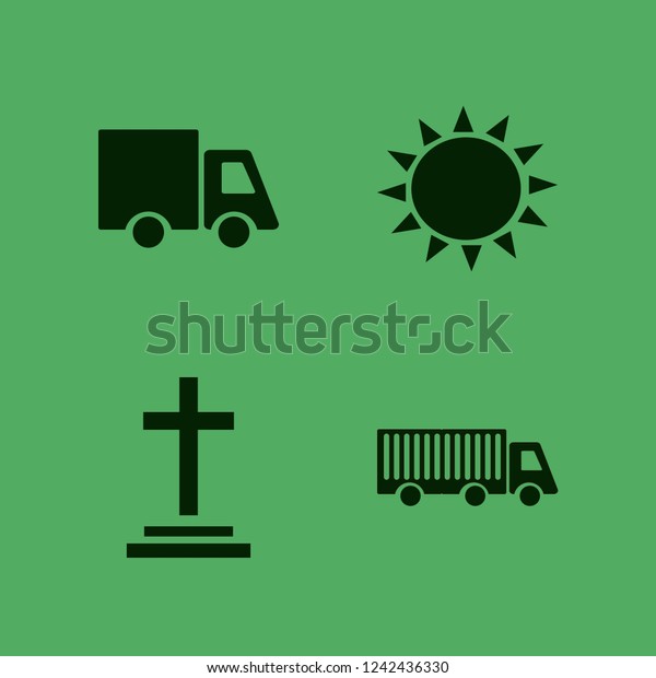sunrise icon. sunrise vector icons set truck, sun\
and grave