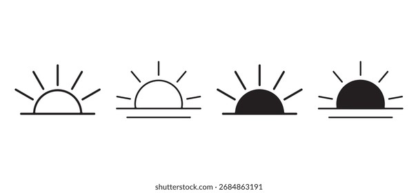 Vetor ícone do nascer do sol. isolado na ilustração do símbolo do sol de fundo branco.