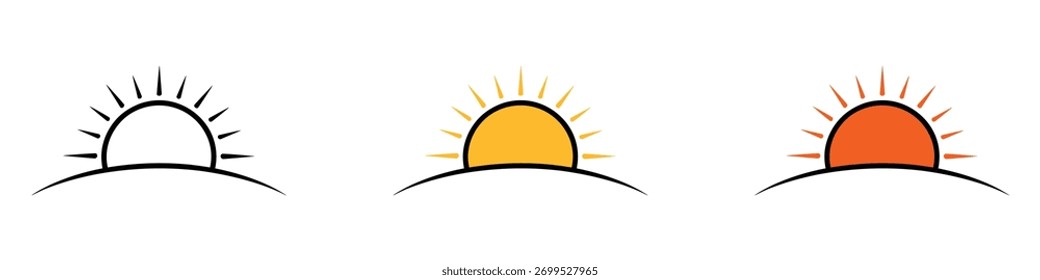 Sonnenaufgang-Ikone, Vektor. Positivitäts- und Neuanfängersymbol. Vektorgrafik.