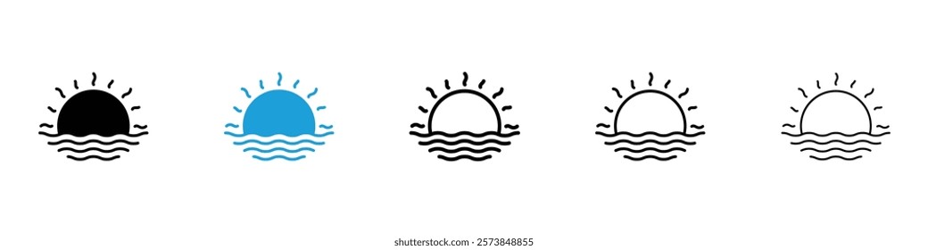 Sunrise icons in filled and 3 stroke weights