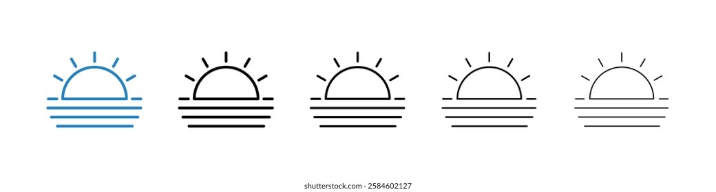Sunrise icons in five different stroke sizes