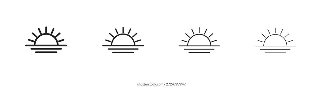 Coleção de vetores de linha de ícones de nascer do sol. Ícone de vetor perfeito de pixel