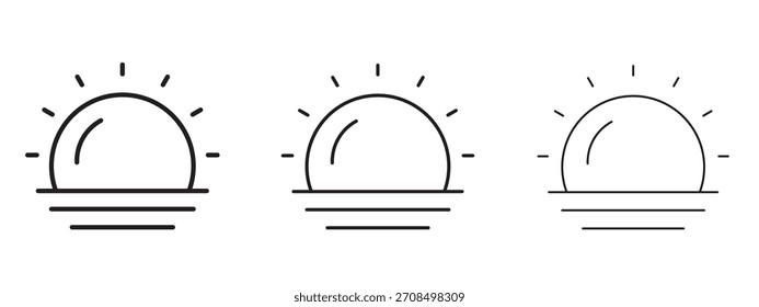 Iconos de la salida del sol. Colección de ícono de Vector perfecto de píxeles