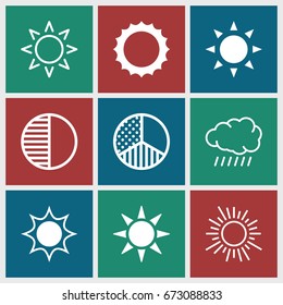 Sunrise icons set. set of 9 sunrise filled and outline icons such as sun