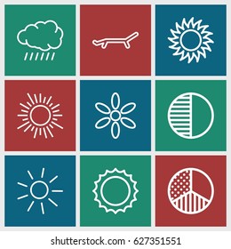 Sunrise icons set. set of 9 sunrise outline icons such as sun