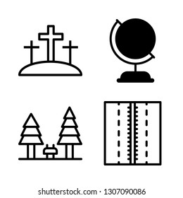 sunrise icons set with earth globe, park and road vector set