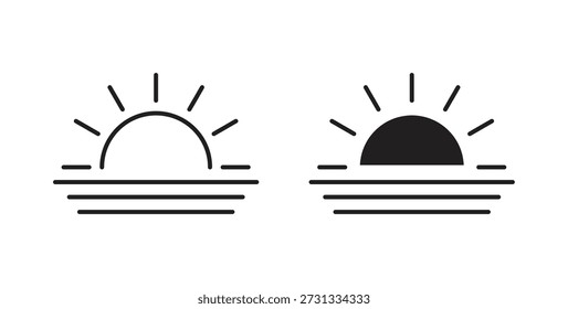Ícones do nascer do sol definidos. Ilustração de vetor de linha simples
