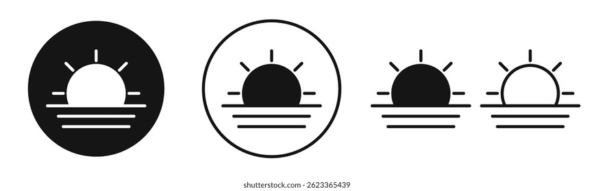 Sunrise icons in solid black and outlined style