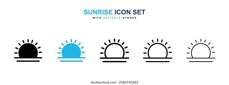 Sunrise icons vector collection in black and blue colors on white background