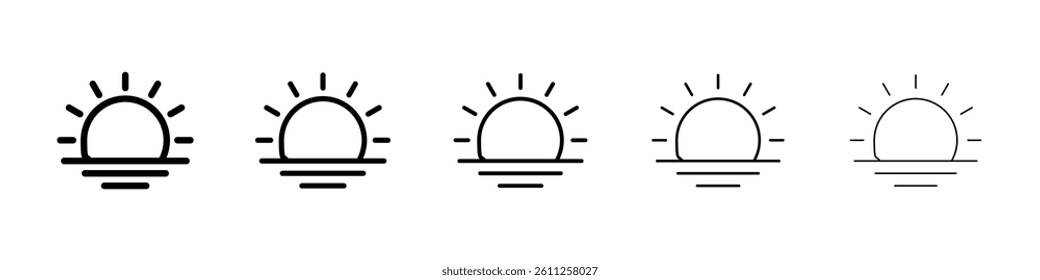 Sunrise icons vector set in different stroke line style