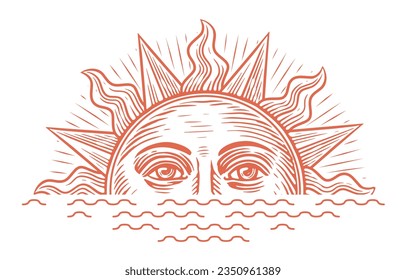 Sunrise illustration engraving style