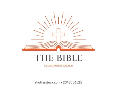 Sunrise Jesus Christian Cross with Bible for Religion Illustration Design Vector