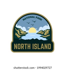 Sunrise in lake national park badges patch emblem logo vintage outdoor illustration