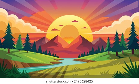 Sunrise landscape art , vector , art